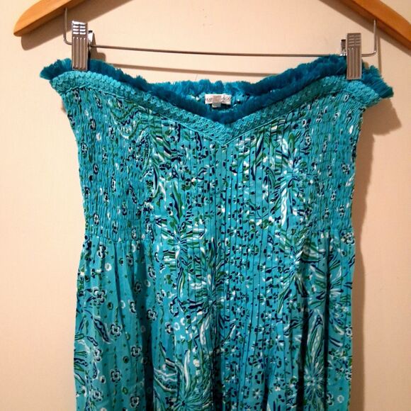 Poupette St Barth Maxi Dress Strapless Aqua Blue Floral Flowy Boho Size Small - Picture 4 of 9